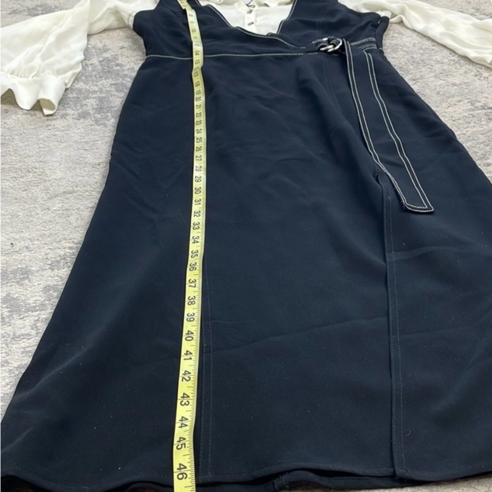 New Cinq a Sept Ambre Belted Midi Combo Crepe Shirt Dress Black White Sz 8 - Picture 9 of 10